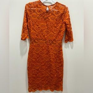 Cute floral lace rusty orange mini dress